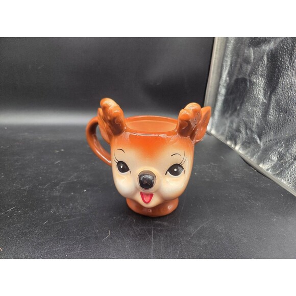 Pottery Barn Retro Figural Reindeer Mug With Antlers 12 oz Christmas Holiday - Picture 2 of 15